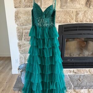 Emerald green prom formal long dress